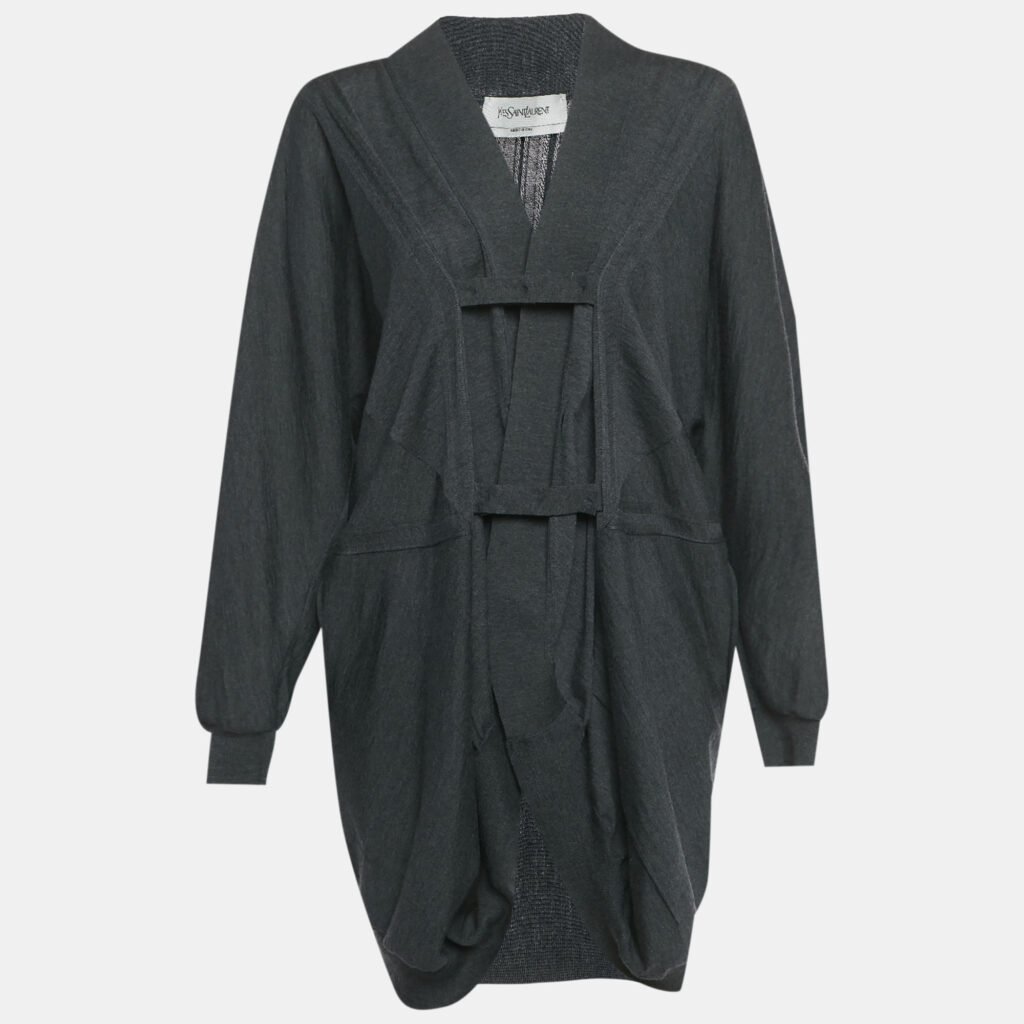Yves Saint Laurent Grey Wool Long Cardigan S Yves Saint Laurent Grey Wool Long Cardigan S