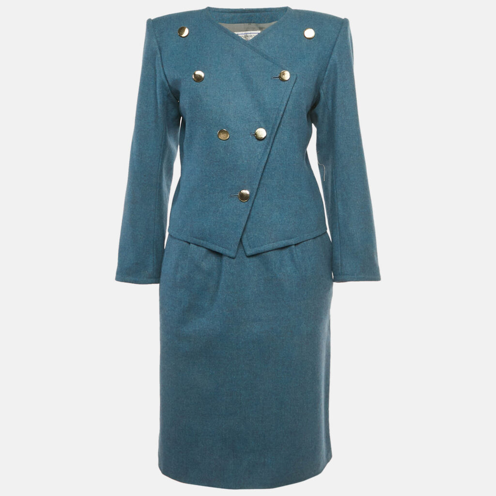 Yves Saint Laurent Vintage Teal Wool Blazer & Skirt Set M/L Yves Saint Laurent Vintage Teal Wool Blazer & Skirt Set M/L