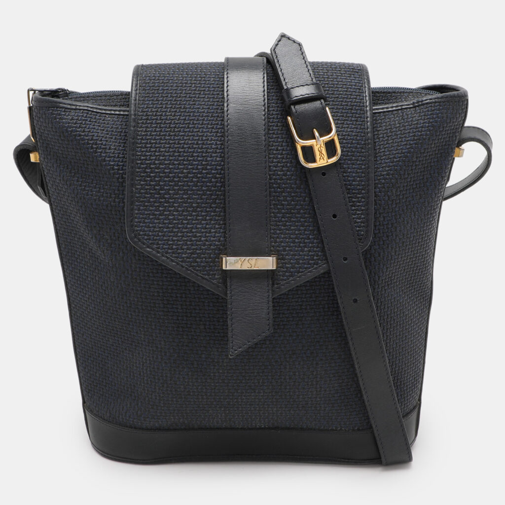Yves Saint Laurent Blue Leather and PVC Vintage Bucket Bag Yves Saint Laurent Blue Leather and PVC Vintage Bucket Bag