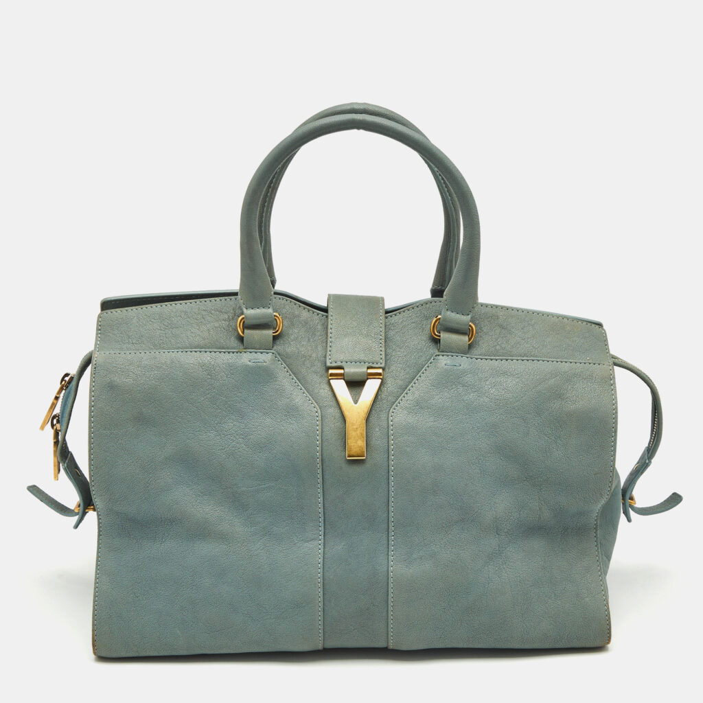 Yves Saint Laurent Light Blue Leather Medium Cabas Chyc Tote