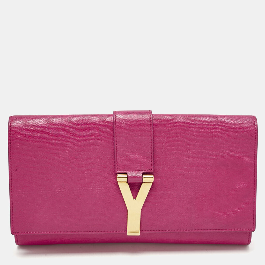 Yves Saint Laurent Fuchsia Leather Ligne Y Clutch Yves Saint Laurent Fuchsia Leather Ligne Y Clutch
