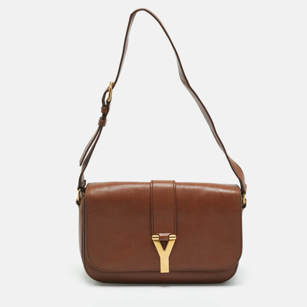 Yves Saint Laurent Brown Leather Large Chyc Flap Shoulder Bag Yves Saint Laurent Brown Leather Large Chyc Flap Shoulder Bag