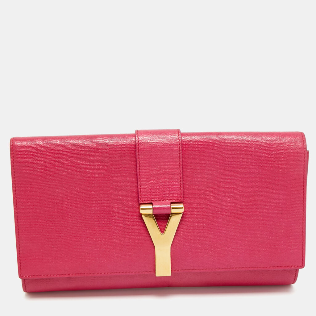 Yves Saint Laurent Fuchsia Leather Ligne Y Clutch Yves Saint Laurent Fuchsia Leather Ligne Y Clutch