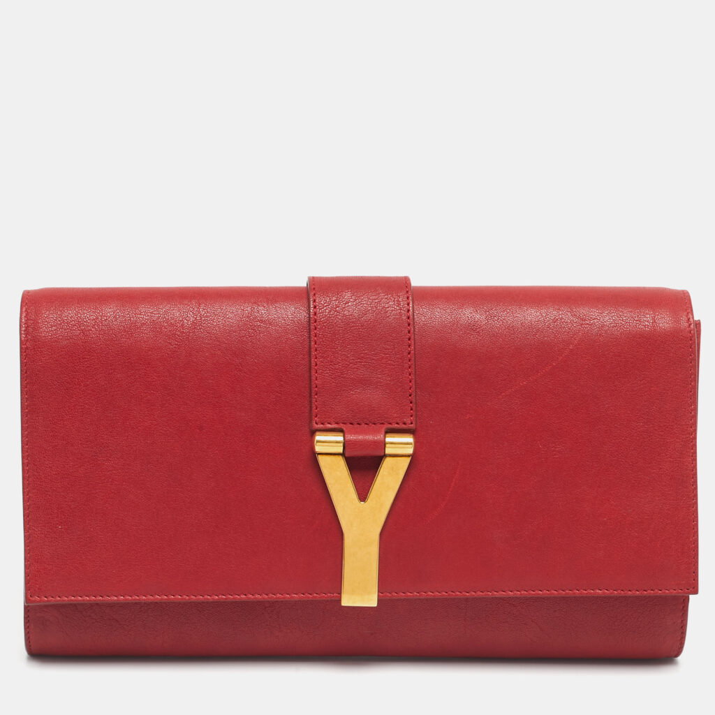 Yves Saint Laurent Red Leather Ligne Y Clutch Yves Saint Laurent Red Leather Ligne Y Clutch