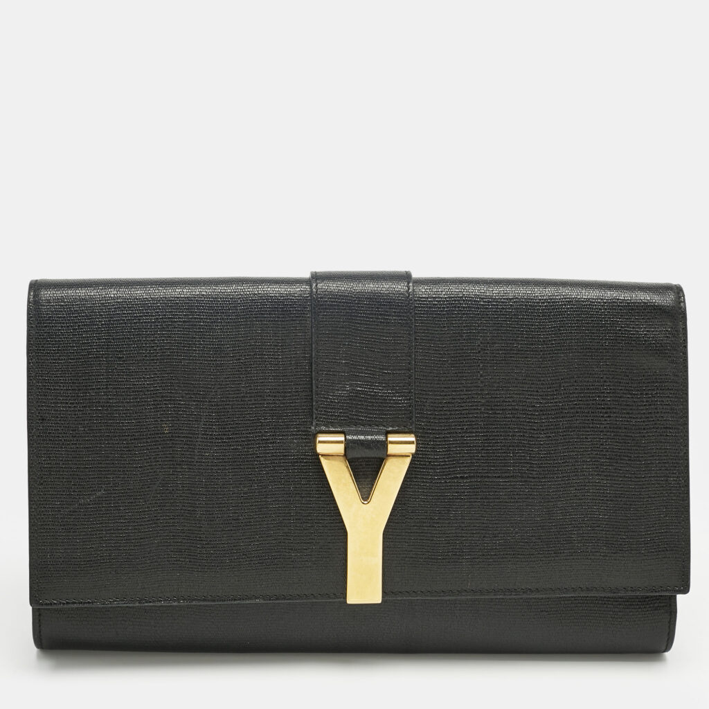 Yves Saint Laurent Black Leather Y-Ligne Clutch Yves Saint Laurent Black Leather Y-Ligne Clutch