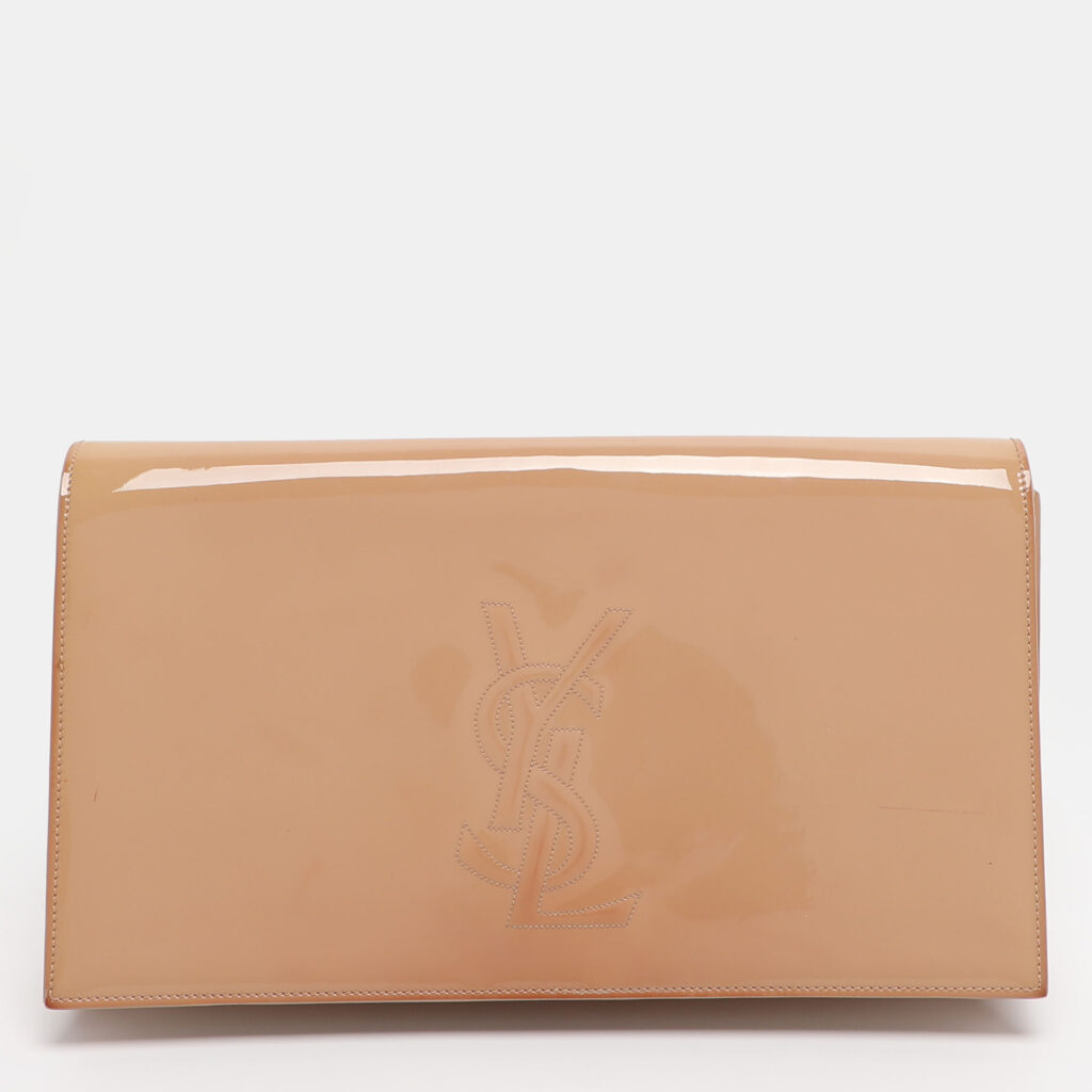 luxury-women-yves-saint-laurent-used-handbags-p1230280-020-1.jpg Yves Saint Laurent Beige Patent Leather Belle De Jour Flap Clutch