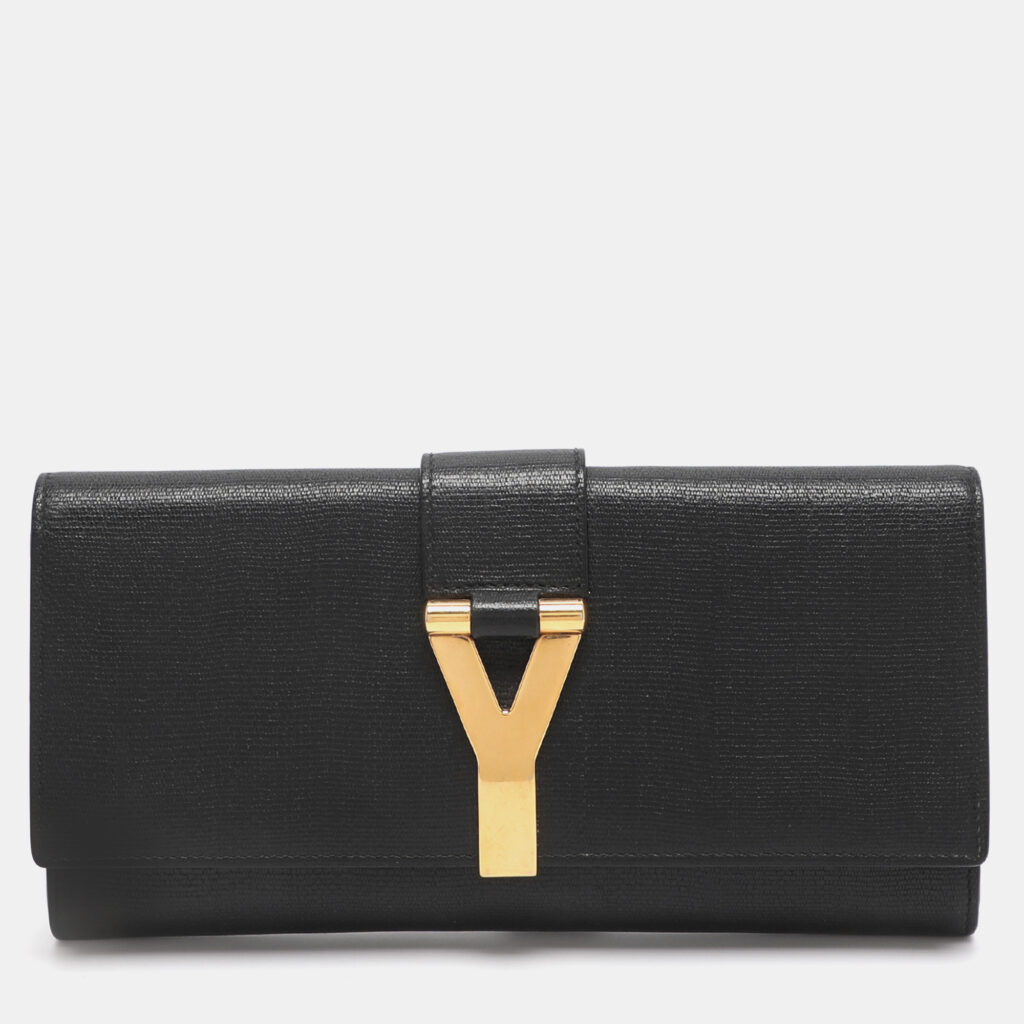 Yves Saint Laurent Black Textured Leather Y Line Clutch