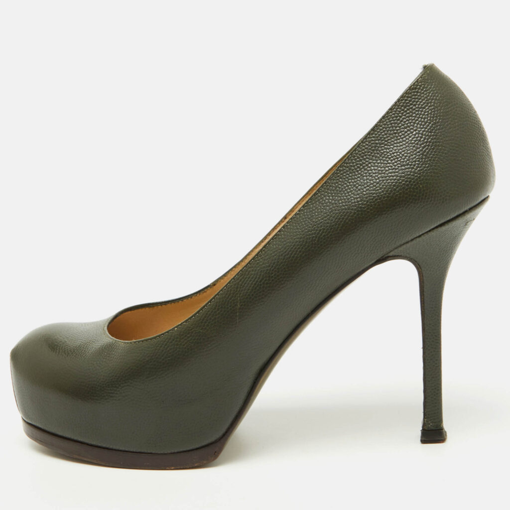 Yves Saint Laurent Olive Green Leather Tribtoo Platform Pumps Size 36.5 Yves Saint Laurent Olive Green Leather Tribtoo Platform Pumps Size 36.5