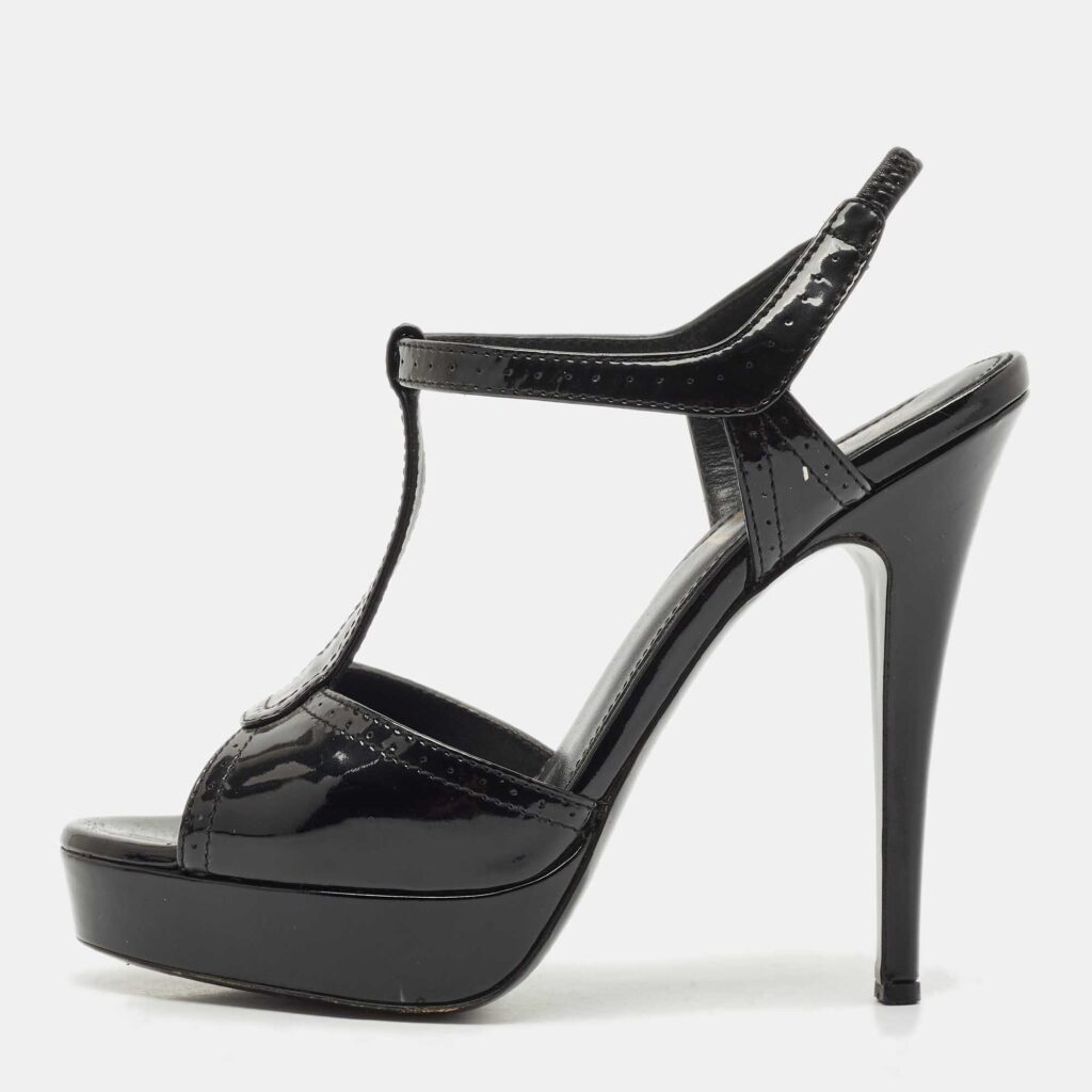 Yves Saint Laurent Black Patent Leather Platform Sandals Size 36 Yves Saint Laurent Black Patent Leather Platform Sandals Size 36
