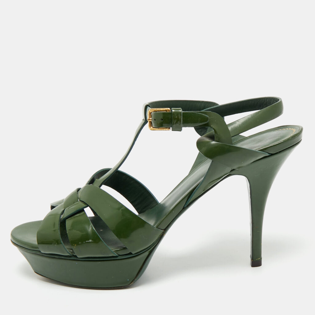 Yves Saint Laurent Green Patent Leather Platform Sandals Size 40 Yves Saint Laurent Green Patent Leather Platform Sandals Size 40