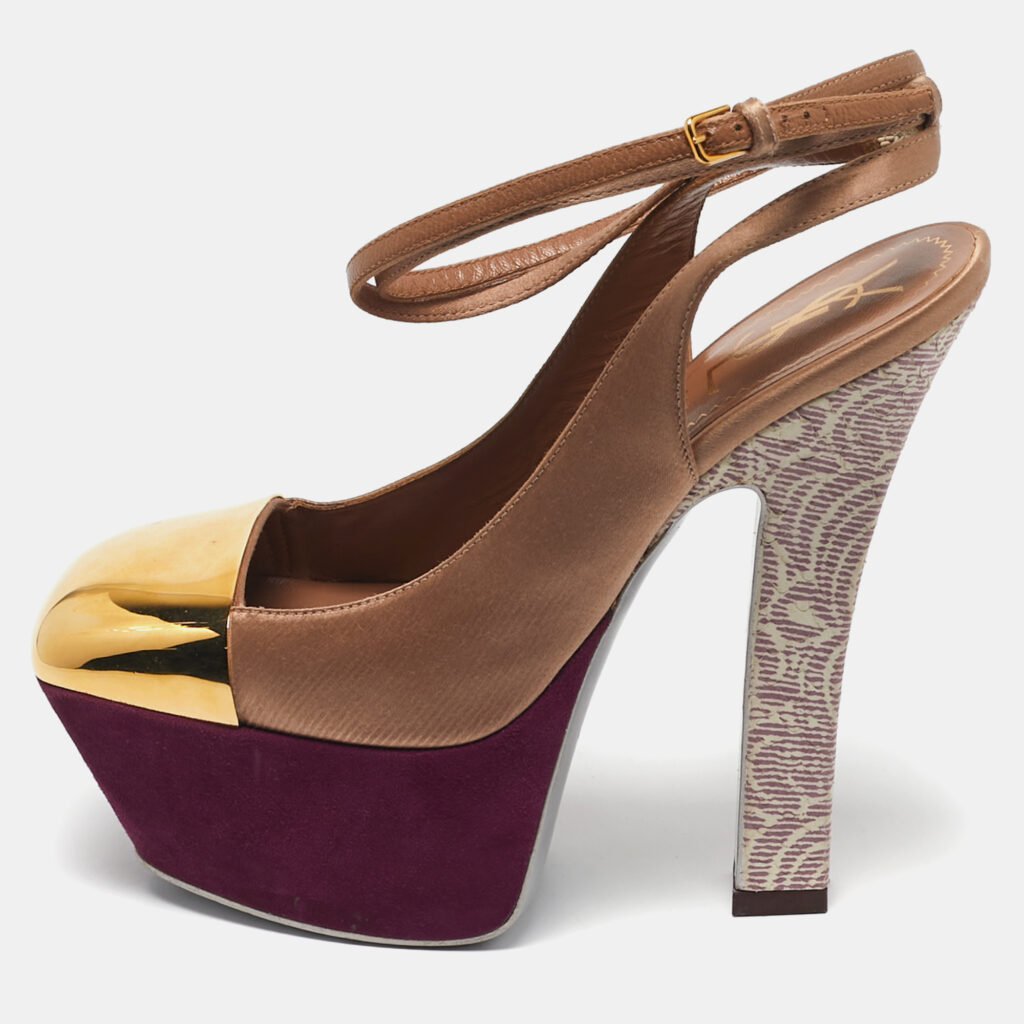 Yves Saint Laurent Tricolor Leather and Satin Platform Pumps Size 35 Yves Saint Laurent Tricolor Leather and Satin Platform Pumps Size 35