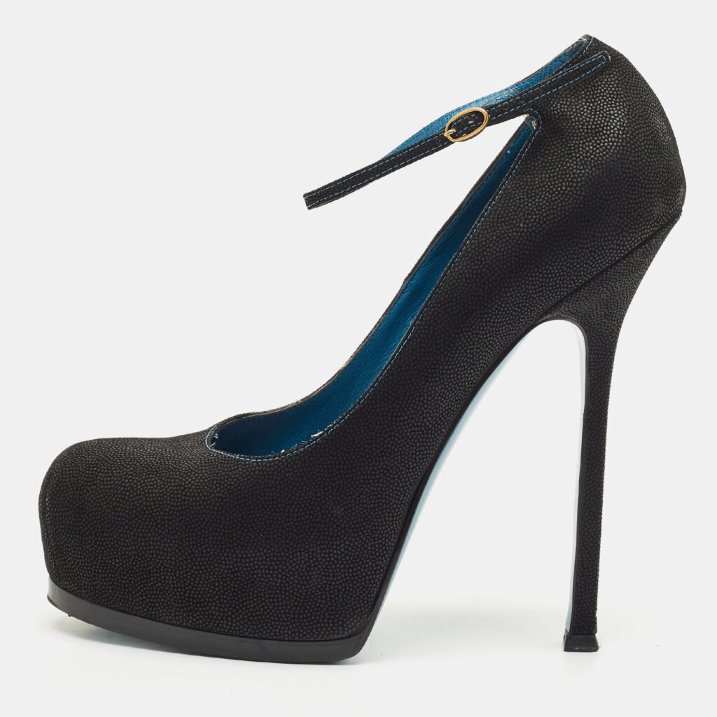 Yves Saint Laurent Black Nubuck Leather Platform Pumps Size 40