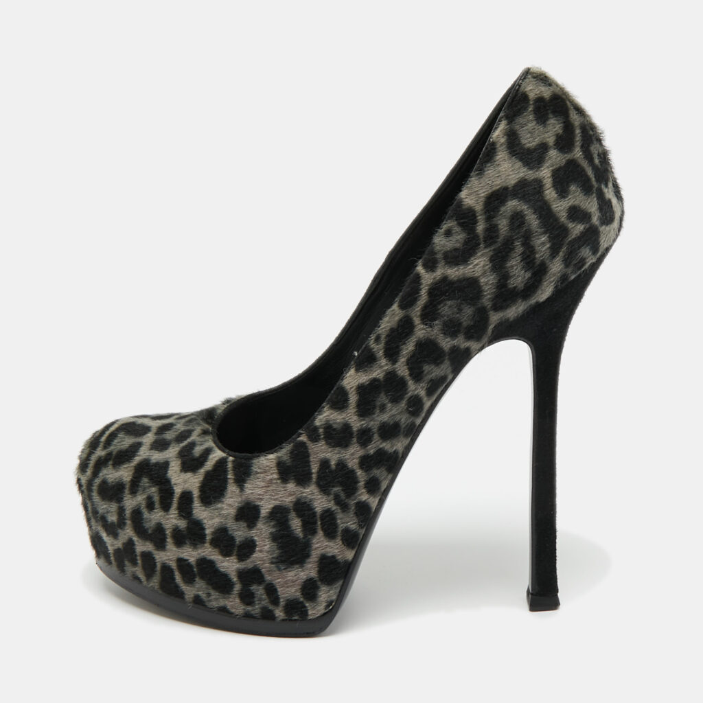 Saint Laurent Grey/Black Leopard Print Calf Hair Platform Pumps Size 36.5 Saint Laurent Grey/Black Leopard Print Calf Hair Platform Pumps Size 36.5