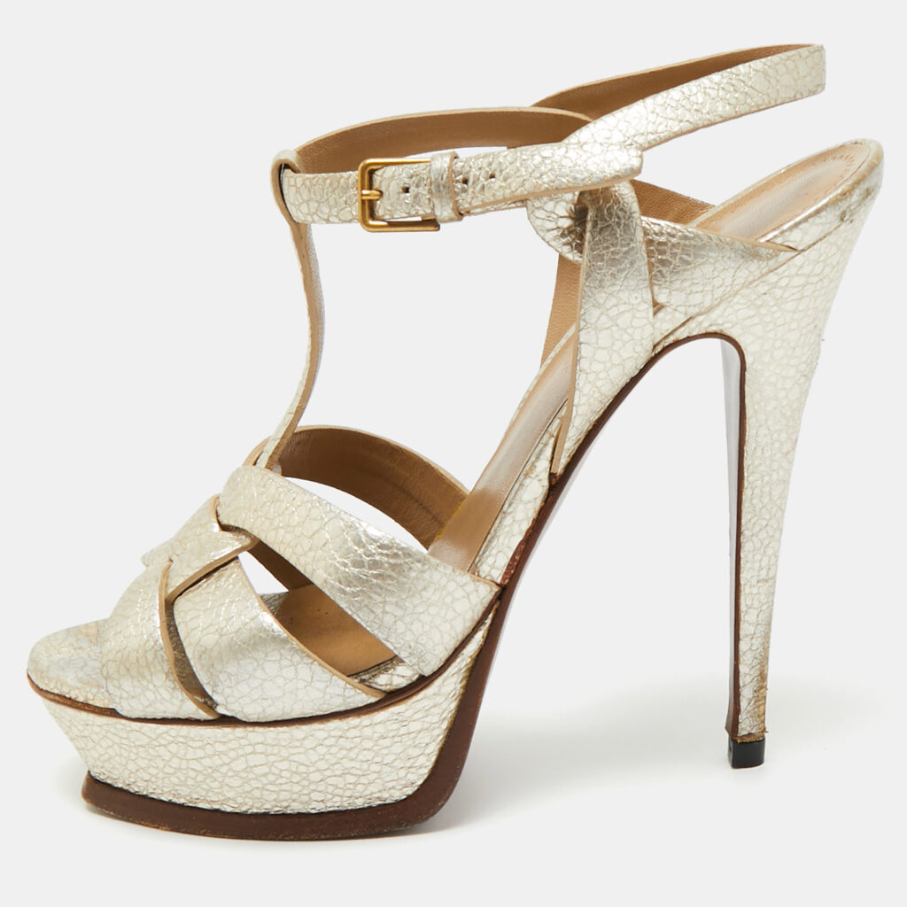 Yves Saint Laurent Metallic Leather Tribute Platform Sandals Size 38 Yves Saint Laurent Metallic Leather Tribute Platform Sandals Size 38