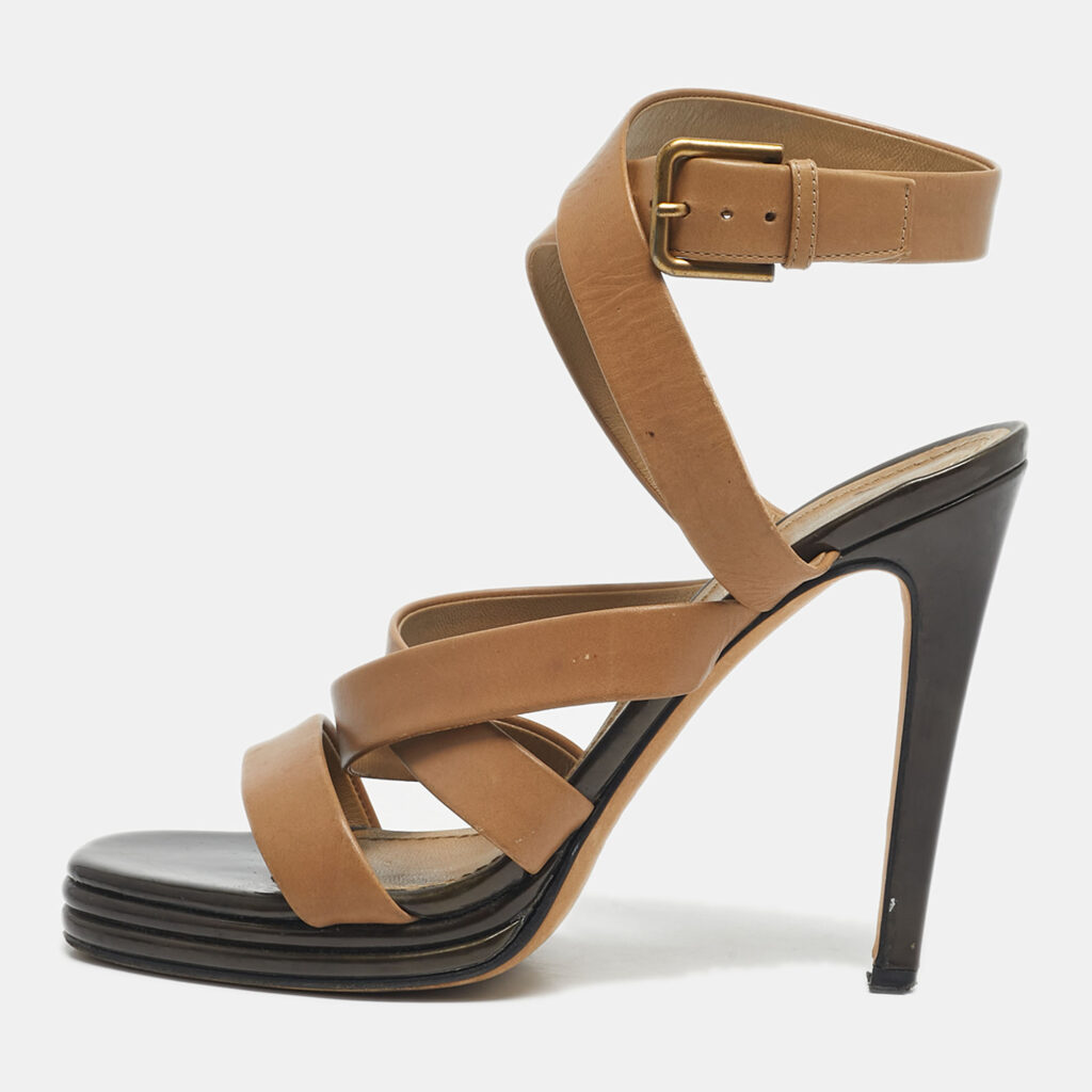 Yves Saint Laurent Beige Leather Ankle Wrap Sandals Size 38 Yves Saint Laurent Beige Leather Ankle Wrap Sandals Size 38