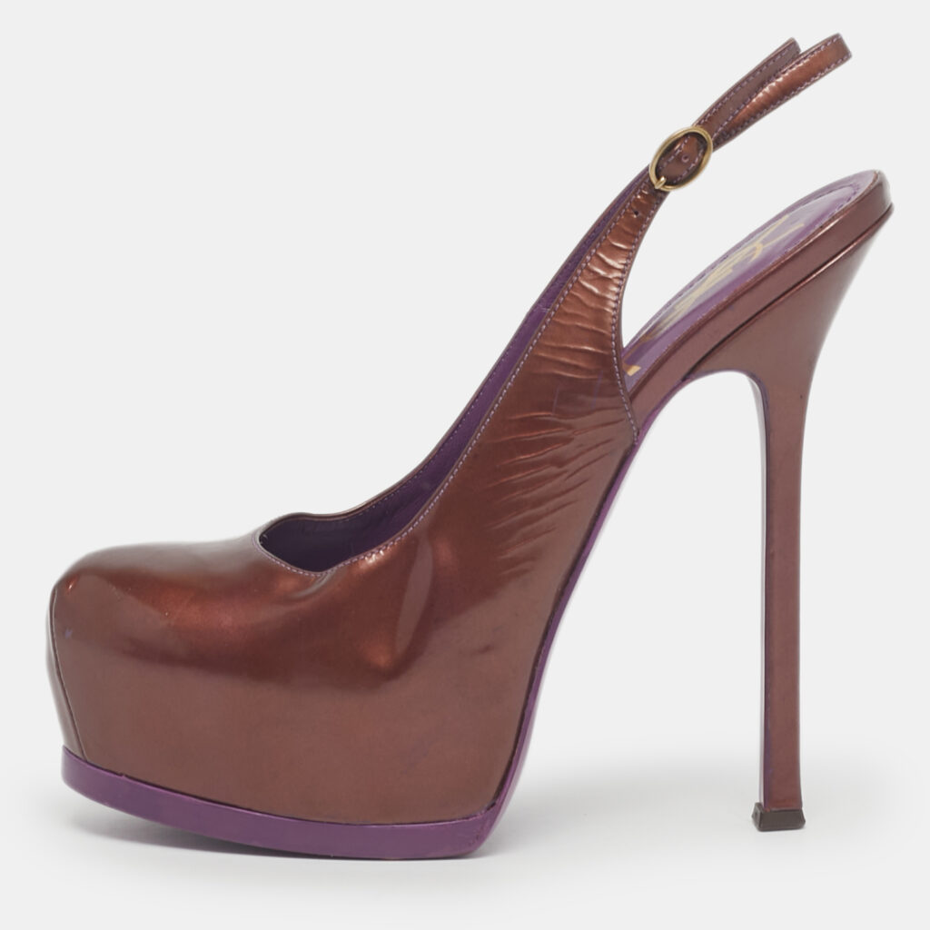 Yves Saint Laurent Burgundy Patent Leather Tribtoo Platform Slingback Pumps Size 37 Yves Saint Laurent Burgundy Patent Leather Tribtoo Platform Slingback Pumps Size 37