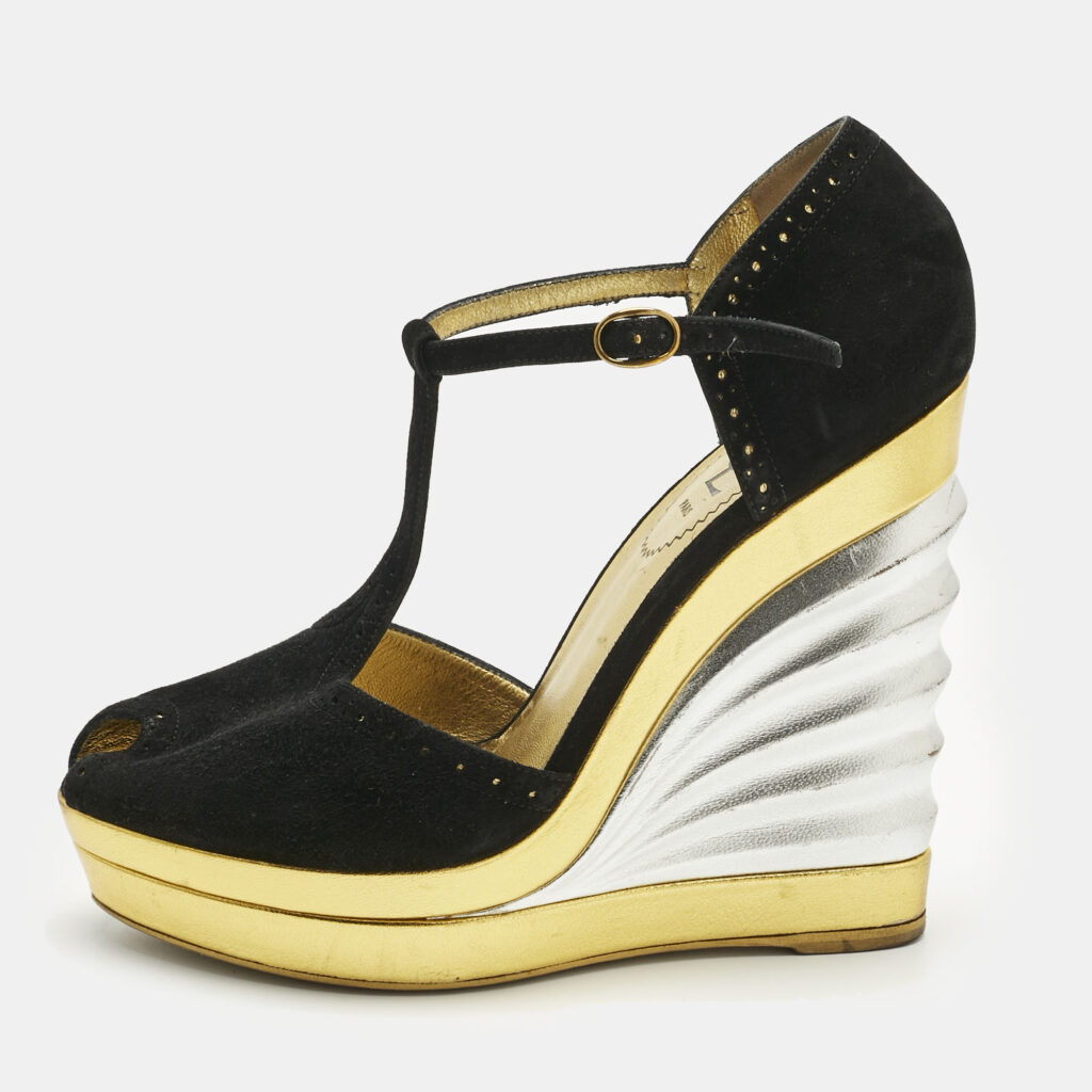 Yves Saint Laurent Black Suede Wedge Pumps Size 38 Yves Saint Laurent Black Suede Wedge Pumps Size 38