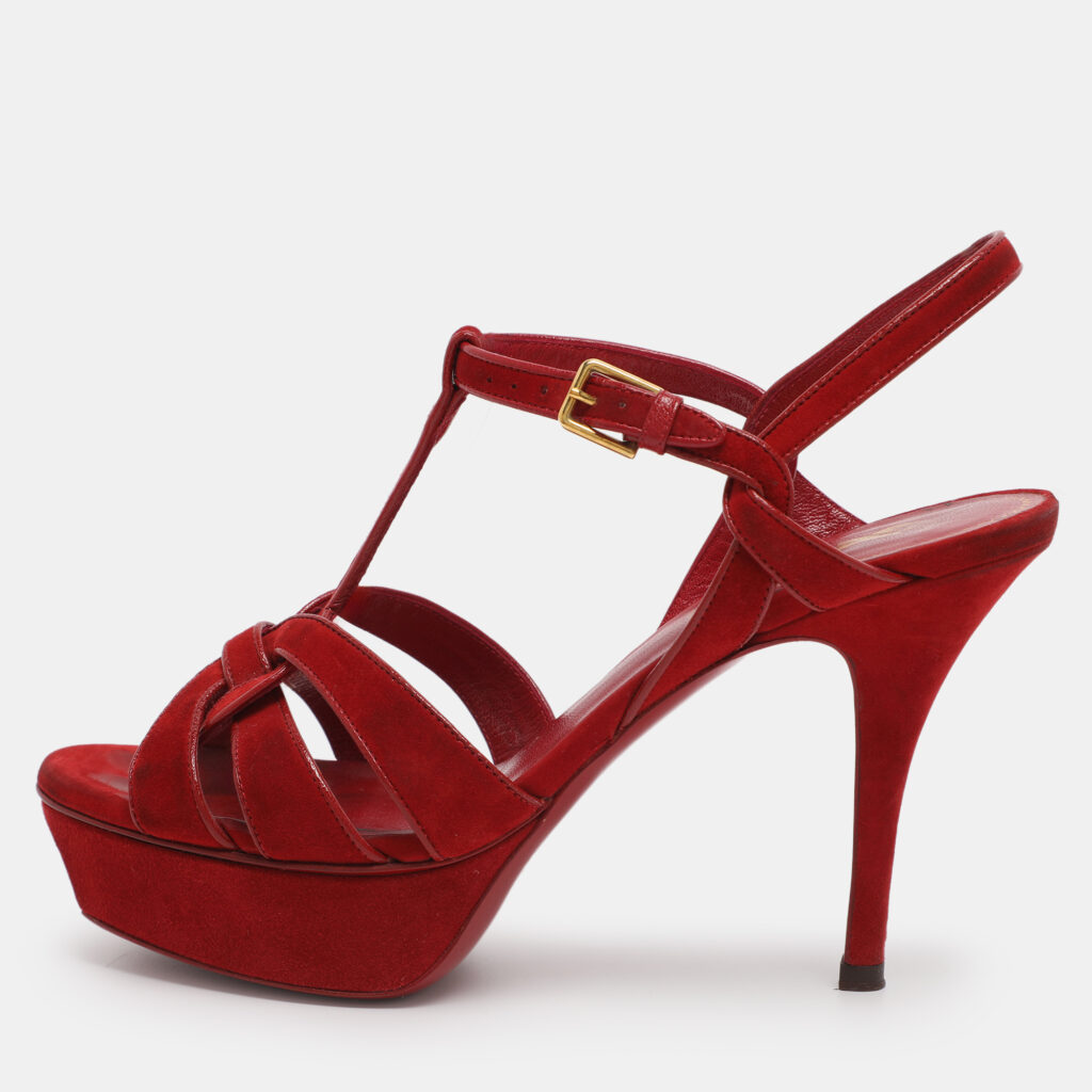 Yves Saint Laurent Red Suede Tribute Sandals Size 35.5