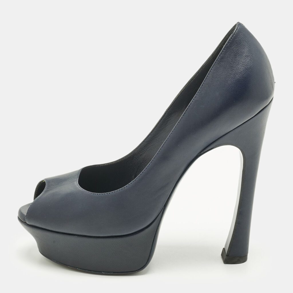 luxury-women-yves-saint-laurent-used-shoes-p1242517-001.jpg Yves Saint Laurent Navy Blue Leather Platform Peep Toe Pumps Size 36