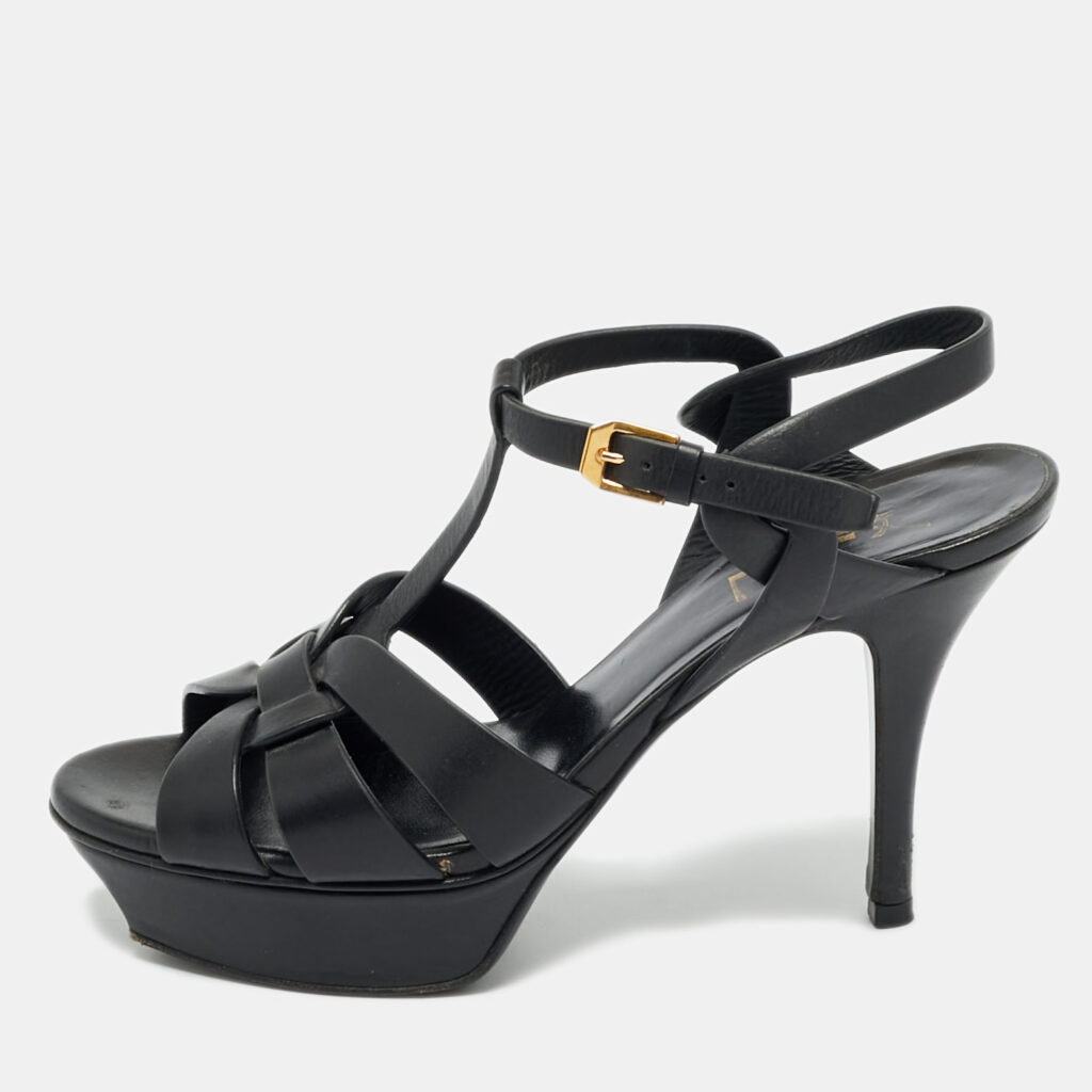 Yves Saint Laurent Tribute Size 37 Black Leather Platform Sandals Yves Saint Laurent Tribute Size 37 Black Leather Platform Sandals