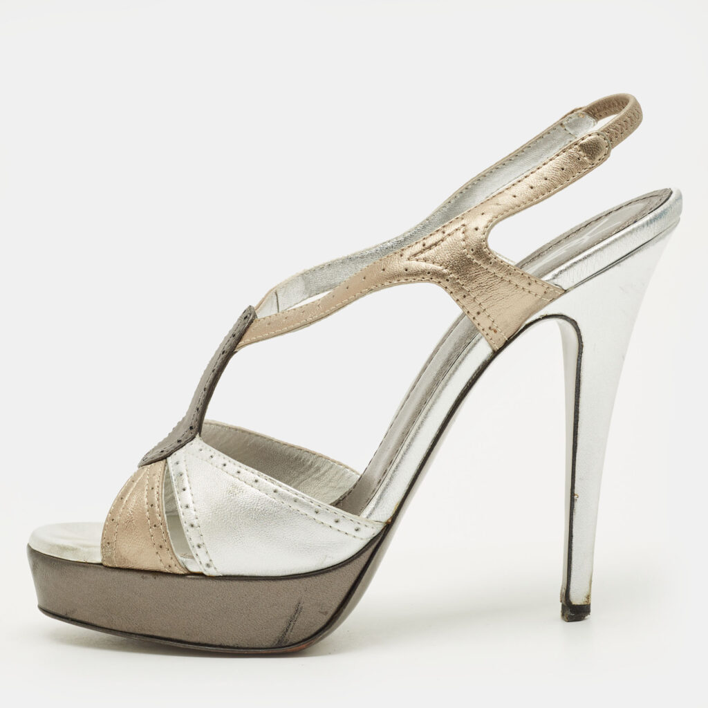 Yves Saint Laurent Size 38.5 Silver Leather Ankle Strap Sandals Yves Saint Laurent Size 38.5 Silver Leather Ankle Strap Sandals