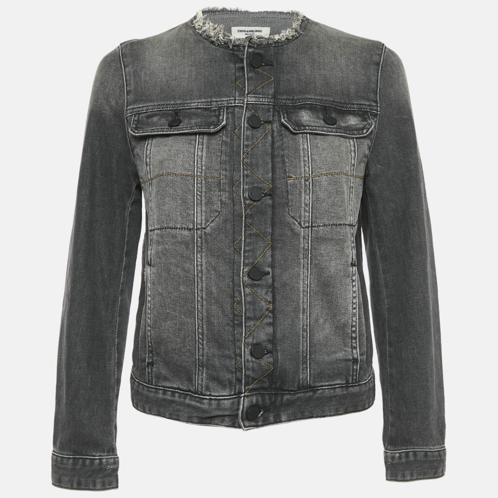 Zadig & Voltaire Grey Washed Denim Collar Neck Jacket M