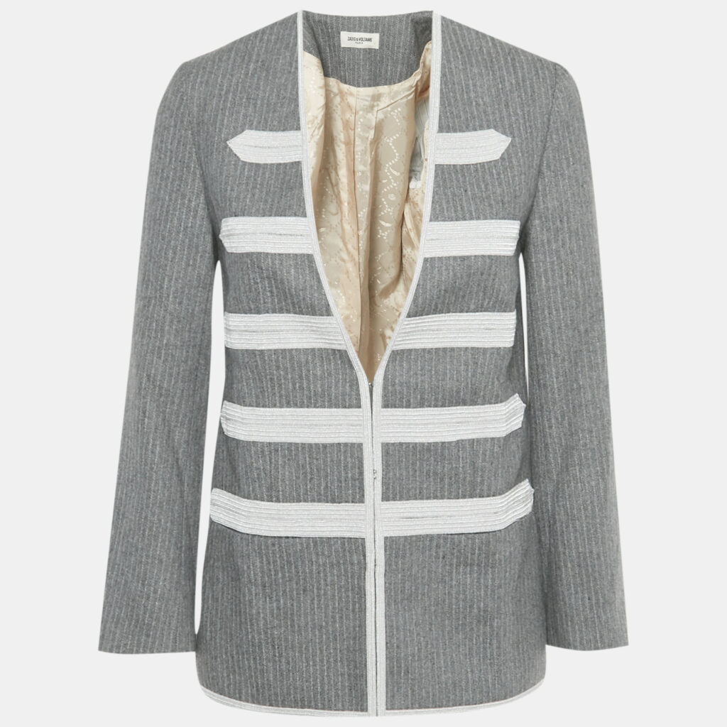 Zadig & Voltaire Grey Pinstripe Wool Blend Judo Style Ville Jacket S Zadig & Voltaire Grey Pinstripe Wool Blend Judo Style Ville Jacket S