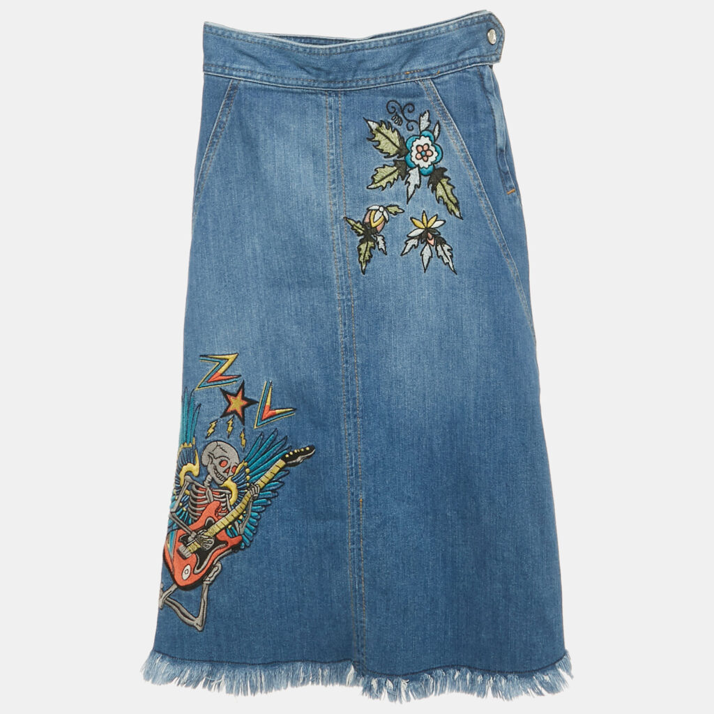 Zadig & Voltaire Deluxe Blue Embroidered Denim Jamille Brode Skirt S Zadig & Voltaire Deluxe Blue Embroidered Denim Jamille Brode Skirt S