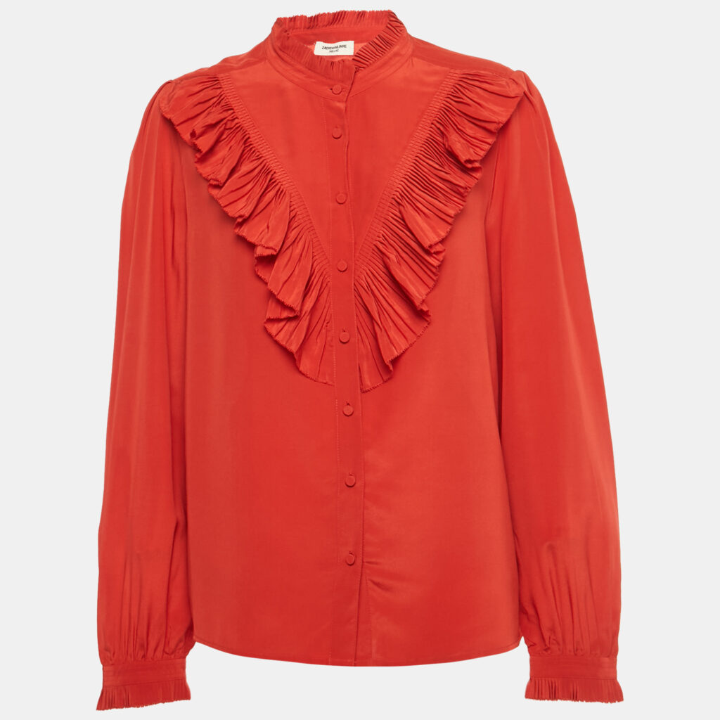 Zadig & Voltaire Red Silk Ruffled Taccora Shirt L Zadig & Voltaire Red Silk Ruffled Taccora Shirt L