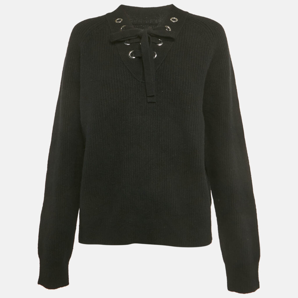 luxury-women-zadig-and-voltaire-new-clothes-p1231687-001-1.jpg Zadig & Voltaire Black Rib Knit Lace-Up Kassy Sweater M