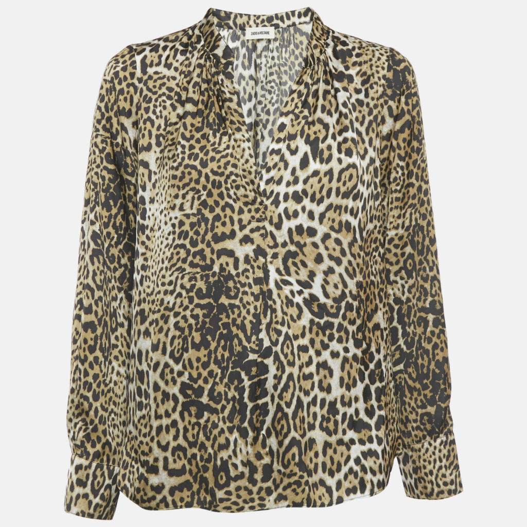 Zadig & Voltaire Brown Tink Leopard Print Satin Blouse S