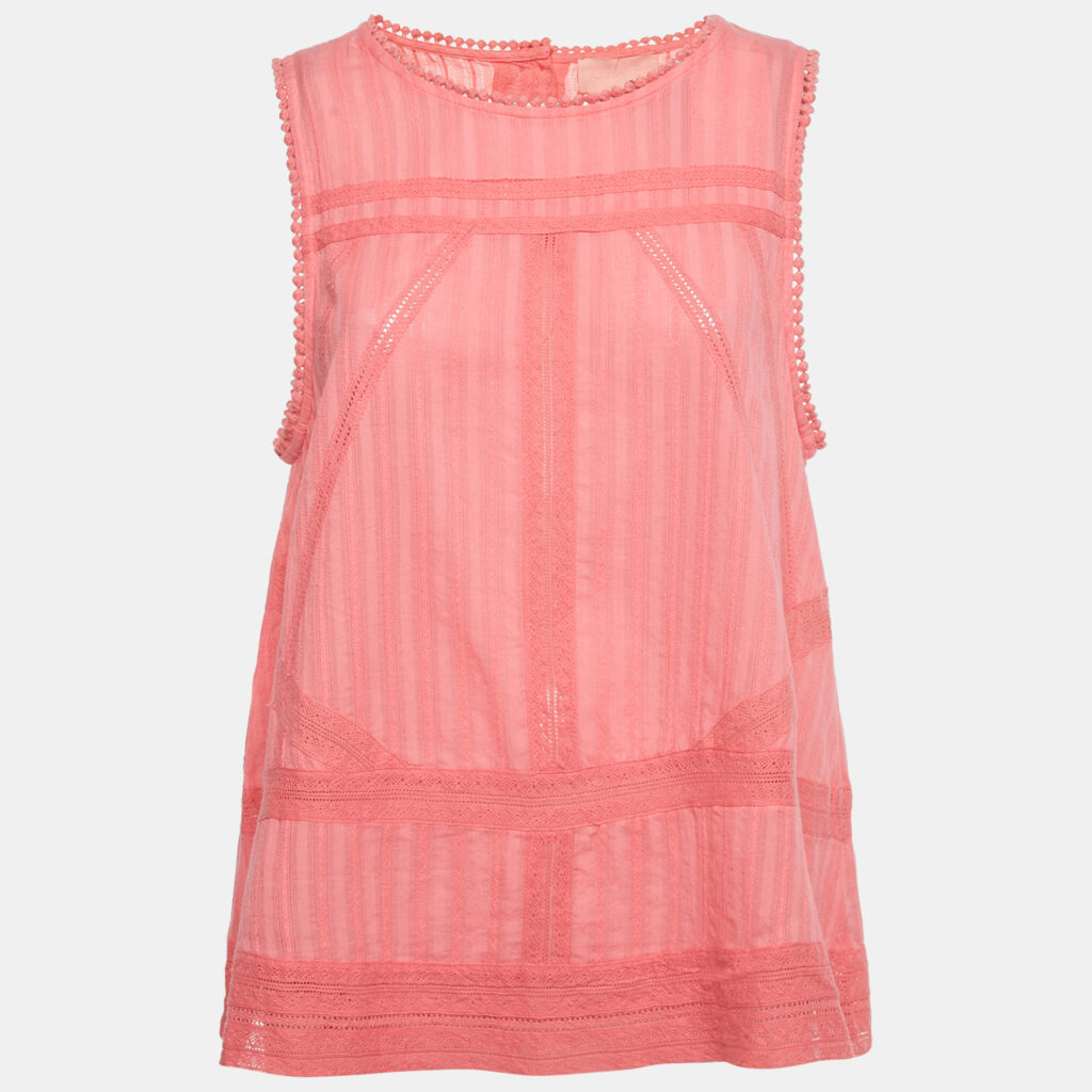Zadig & Voltaire Pink Cotton Lace Insert Tani Top L Zadig & Voltaire Pink Cotton Lace Insert Tani Top L