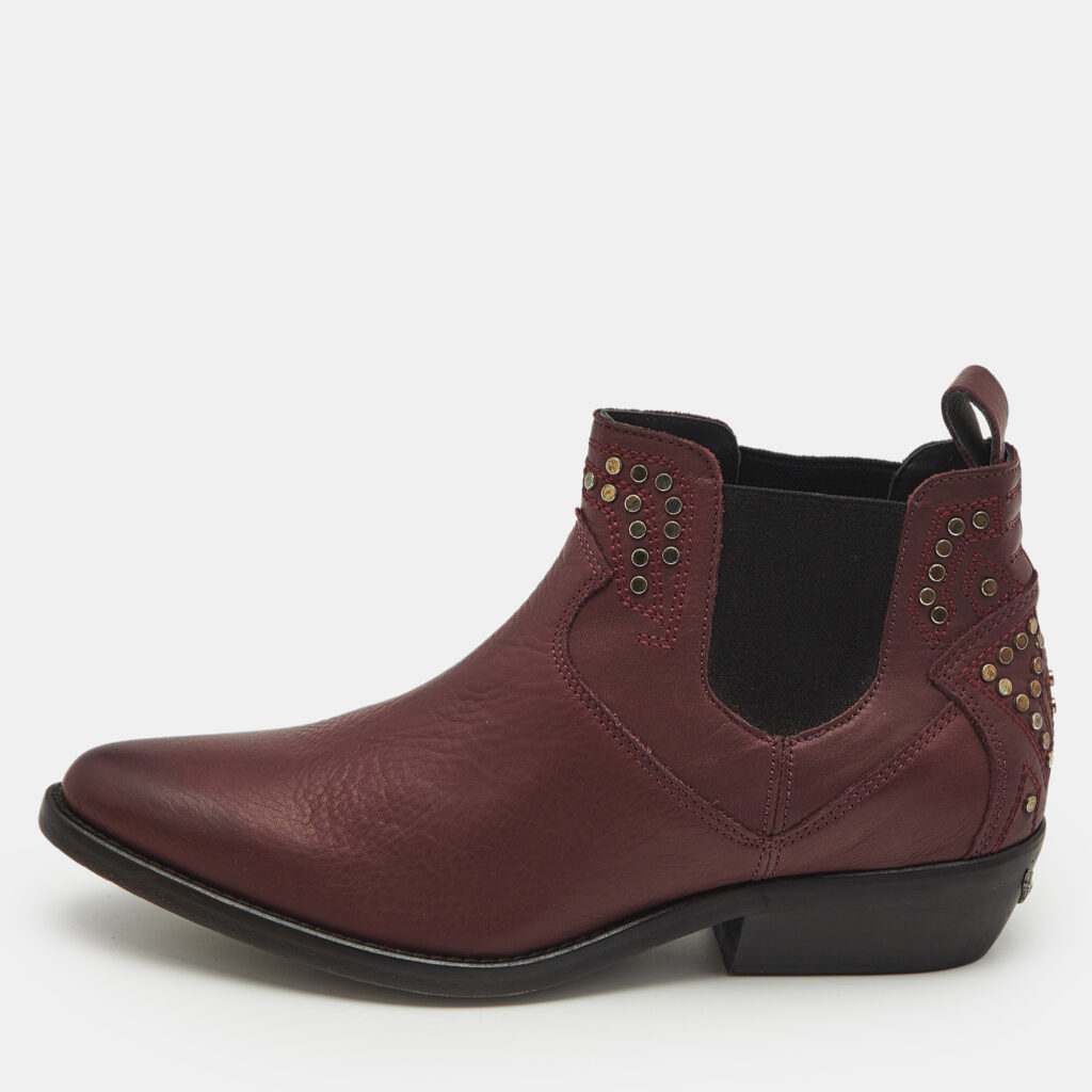 Zadig & Voltaire Burgundy Leather Thylana Studded Ankle Boots Size 37 Zadig & Voltaire Burgundy Leather Thylana Studded Ankle Boots Size 37