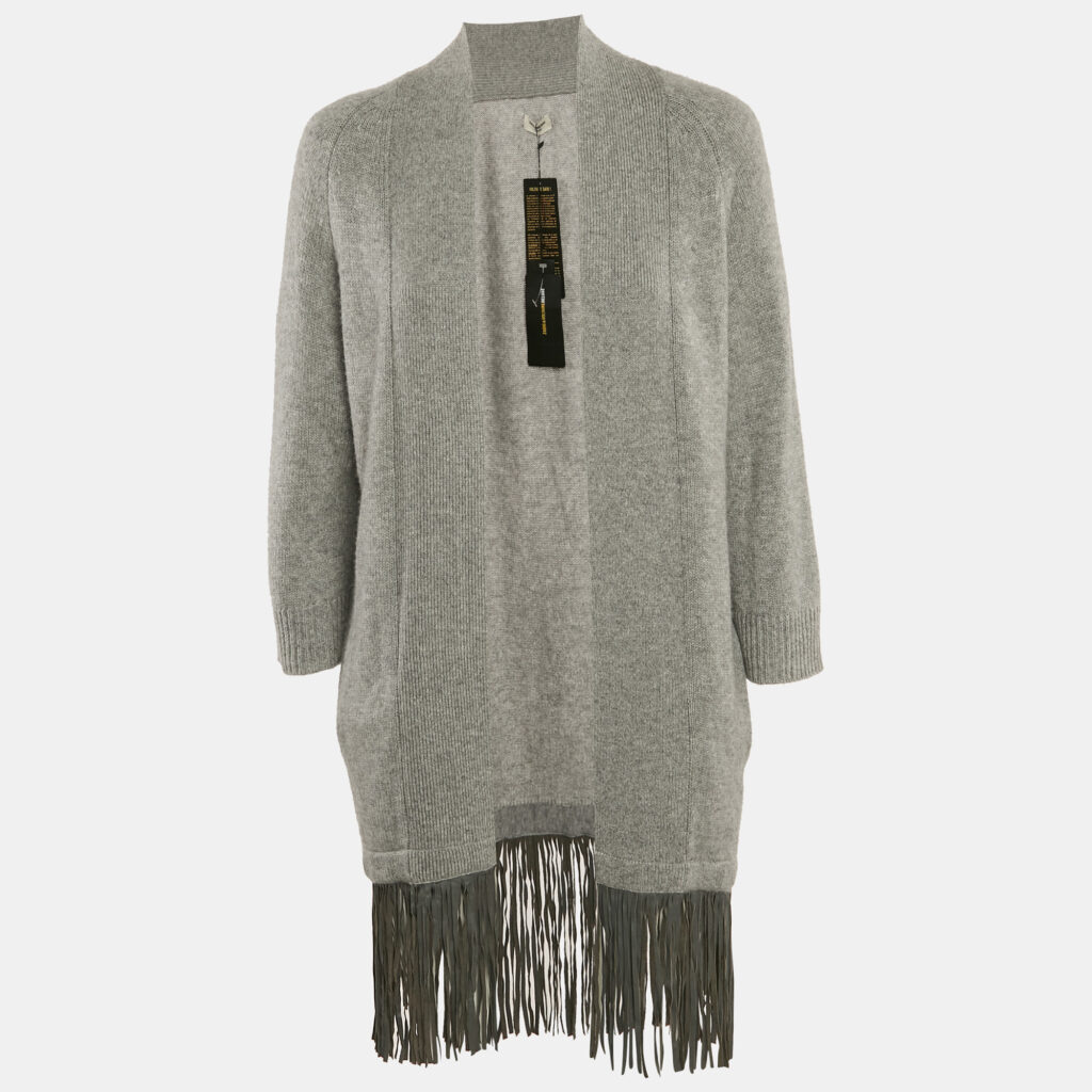 Zadig & Voltaire Deluxe Grey Cashmere Fringed Open Front Paloma Cardigan XS/S