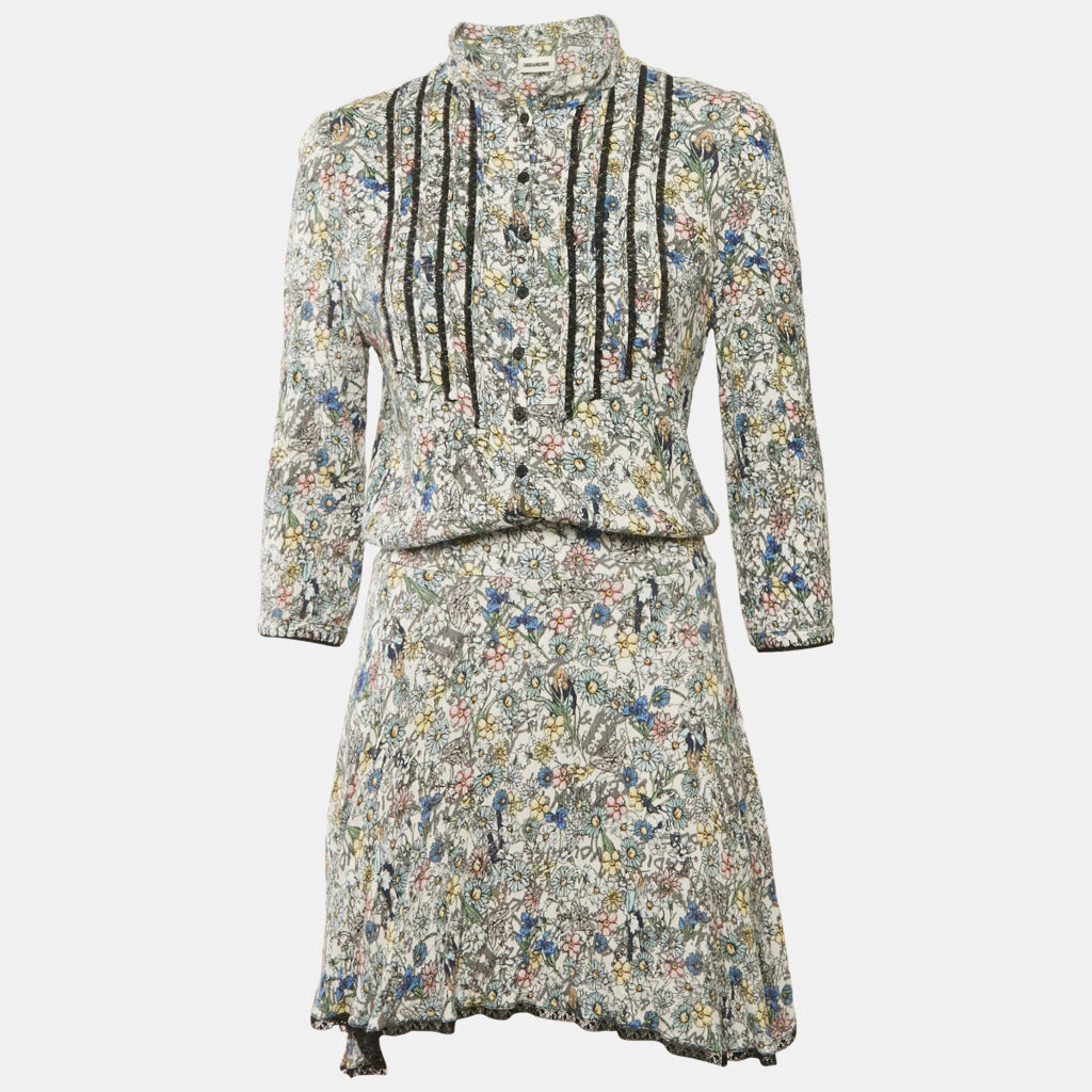 Zadig & Voltaire Multicolor Floral Printed Chiffon Mini Dress S Zadig & Voltaire Multicolor Floral Printed Chiffon Mini Dress S