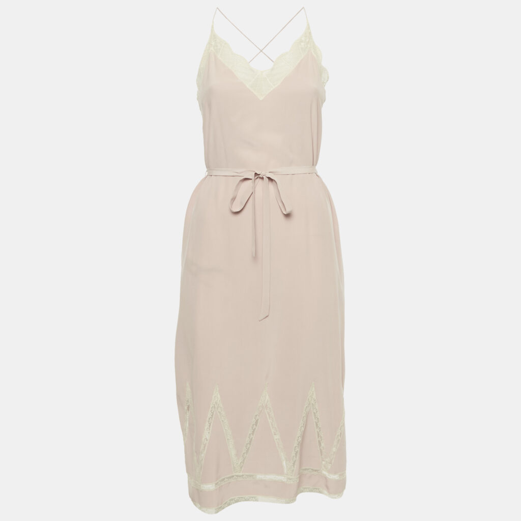 Zadig & Voltaire Pink Silk Lace Trimmed Chery Crepuscule Midi Slip Dress XS Zadig & Voltaire Pink Silk Lace Trimmed Chery Crepuscule Midi Slip Dress XS