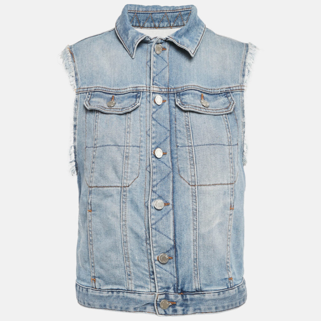 Zadig & Voltaire Blue Embroidered Denim Sleeveless Kio Brode Jacket L
