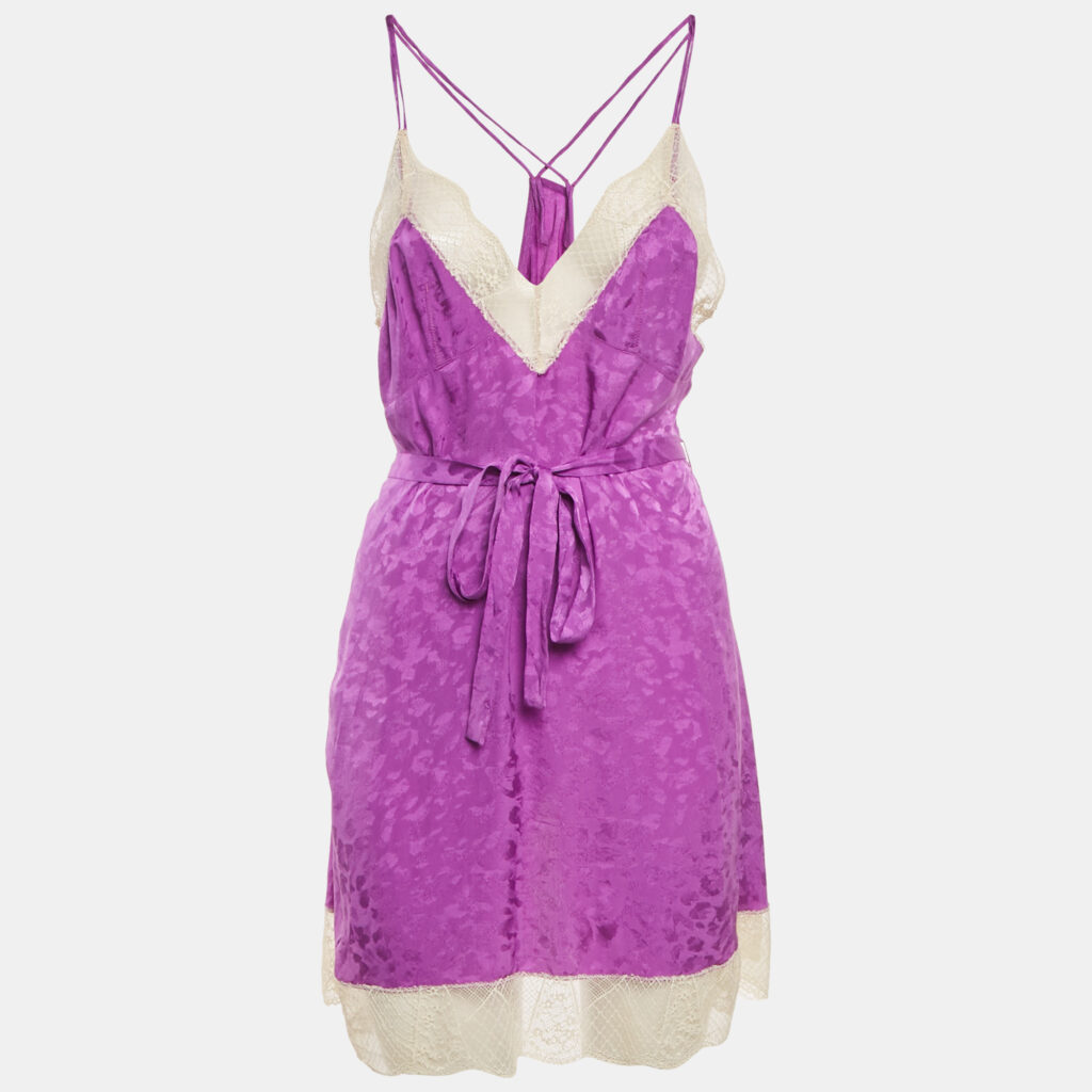 Zadig & Voltaire Purple Silk Jacquard Belted Cathy Leo Camisole XS
