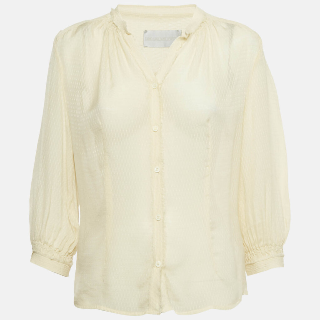 Zadig & Voltaire Deluxe Cream Patterned Silk Tack Dob Blouse S Zadig & Voltaire Deluxe Cream Patterned Silk Tack Dob Blouse S