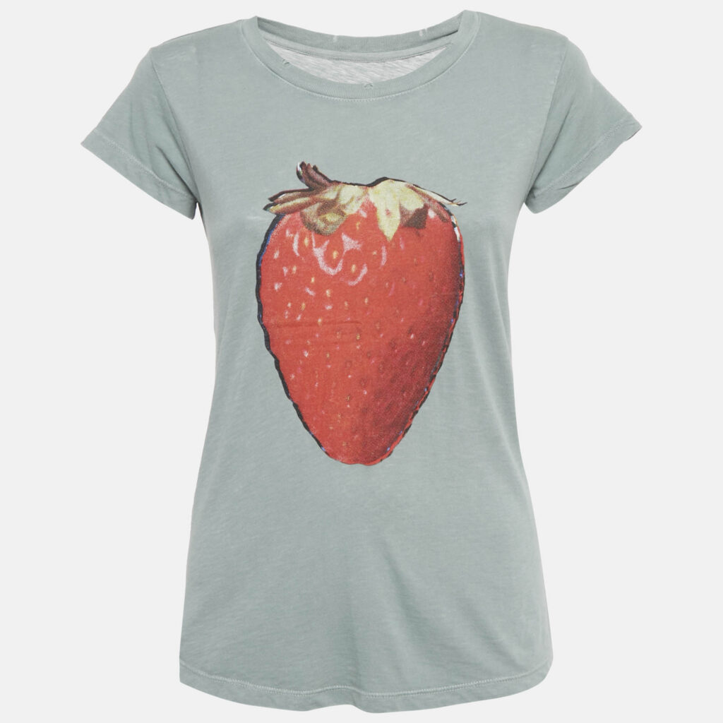 Zadig & Voltaire Green Strawberry Print Cotton Blend Distressed T-Shirt S Zadig & Voltaire Green Strawberry Print Cotton Blend Distressed T-Shirt S