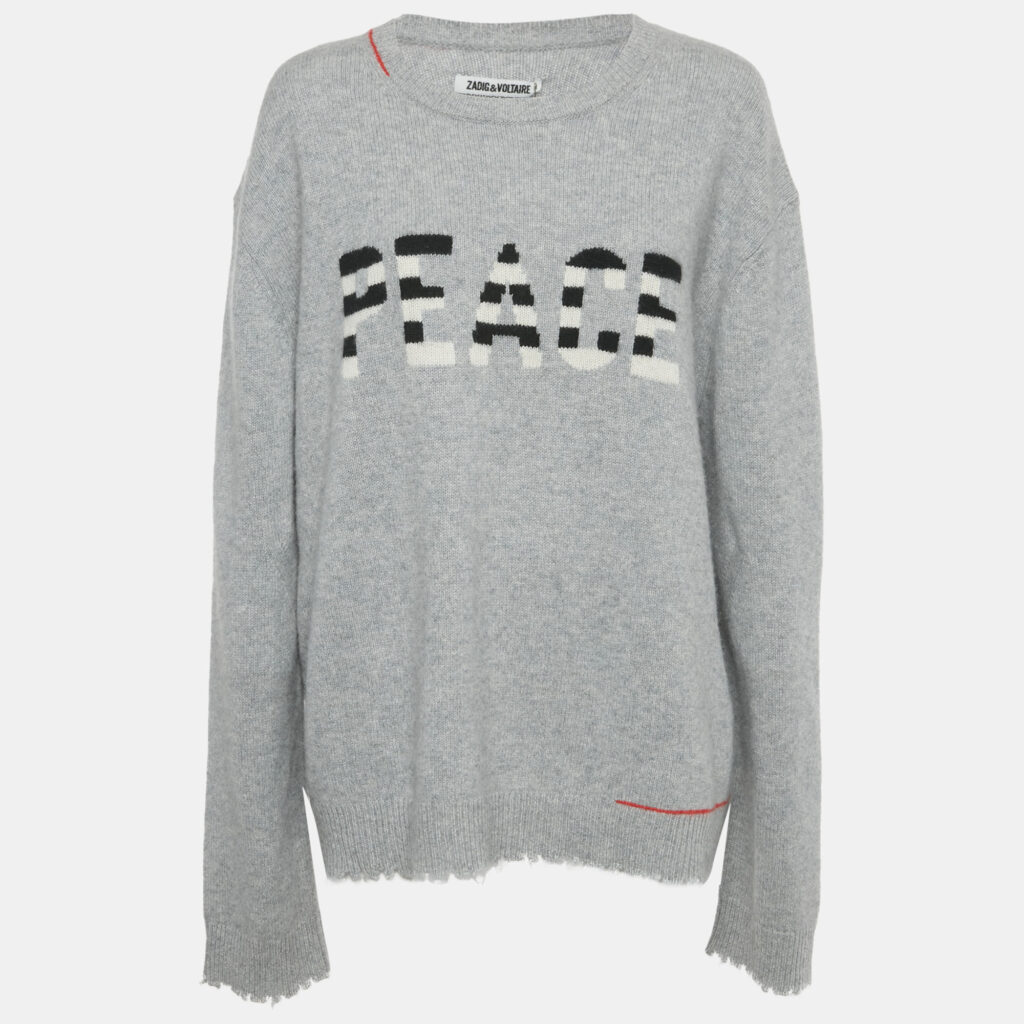 luxury-women-zadig-and-voltaire-used-clothes-p1220753-006.jpg Zadig & Voltaire Grey Peace Intarsia Cashmere Raw Edge Sweater XL