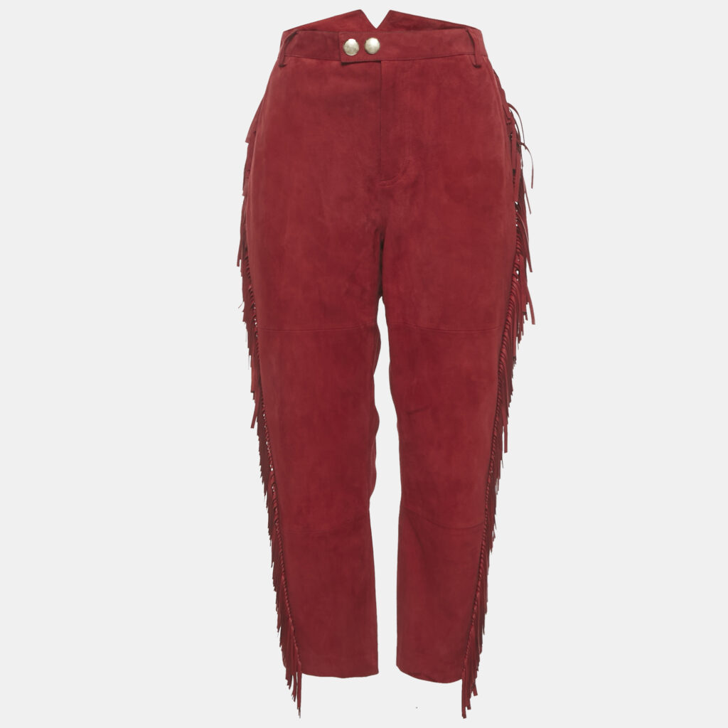Zadig & Voltaire Red Suede Fringed Play Frange Trousers M Zadig & Voltaire Red Suede Fringed Play Frange Trousers M