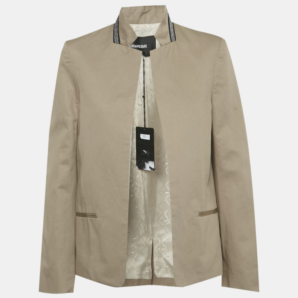 Zadig & Voltaire Beige Gabardine Open Front Volly Jacket M Zadig & Voltaire Beige Gabardine Open Front Volly Jacket M