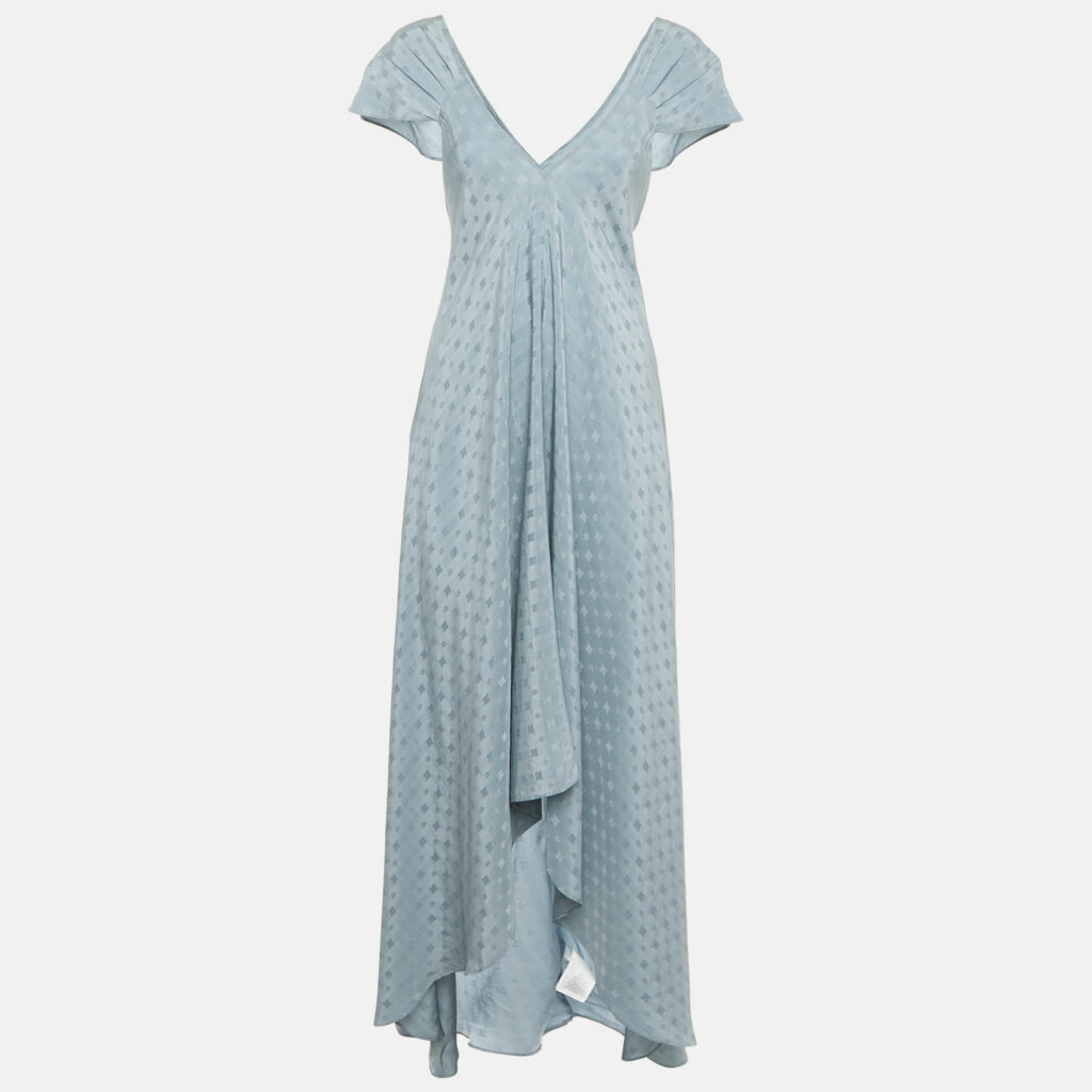 Zadig & Voltaire Slate Blue Patterned Silk High Low Maxi Dress M