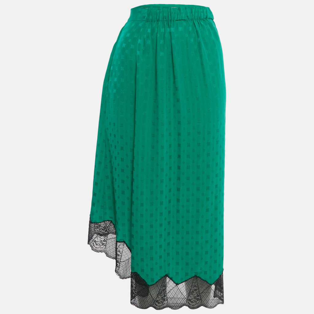 Zadig & Voltaire Green Patterned Silk Lace Trim Joslin Midi Skirt M