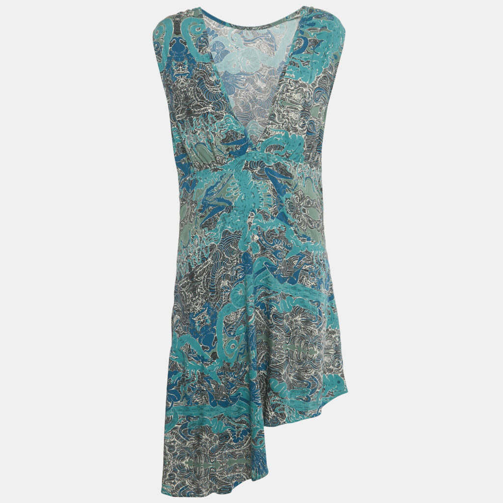 Zadig & Voltaire Green Printed Crepe Asymmetric Hem Root Robe Short Dress M Zadig & Voltaire Green Printed Crepe Asymmetric Hem Root Robe Short Dress M