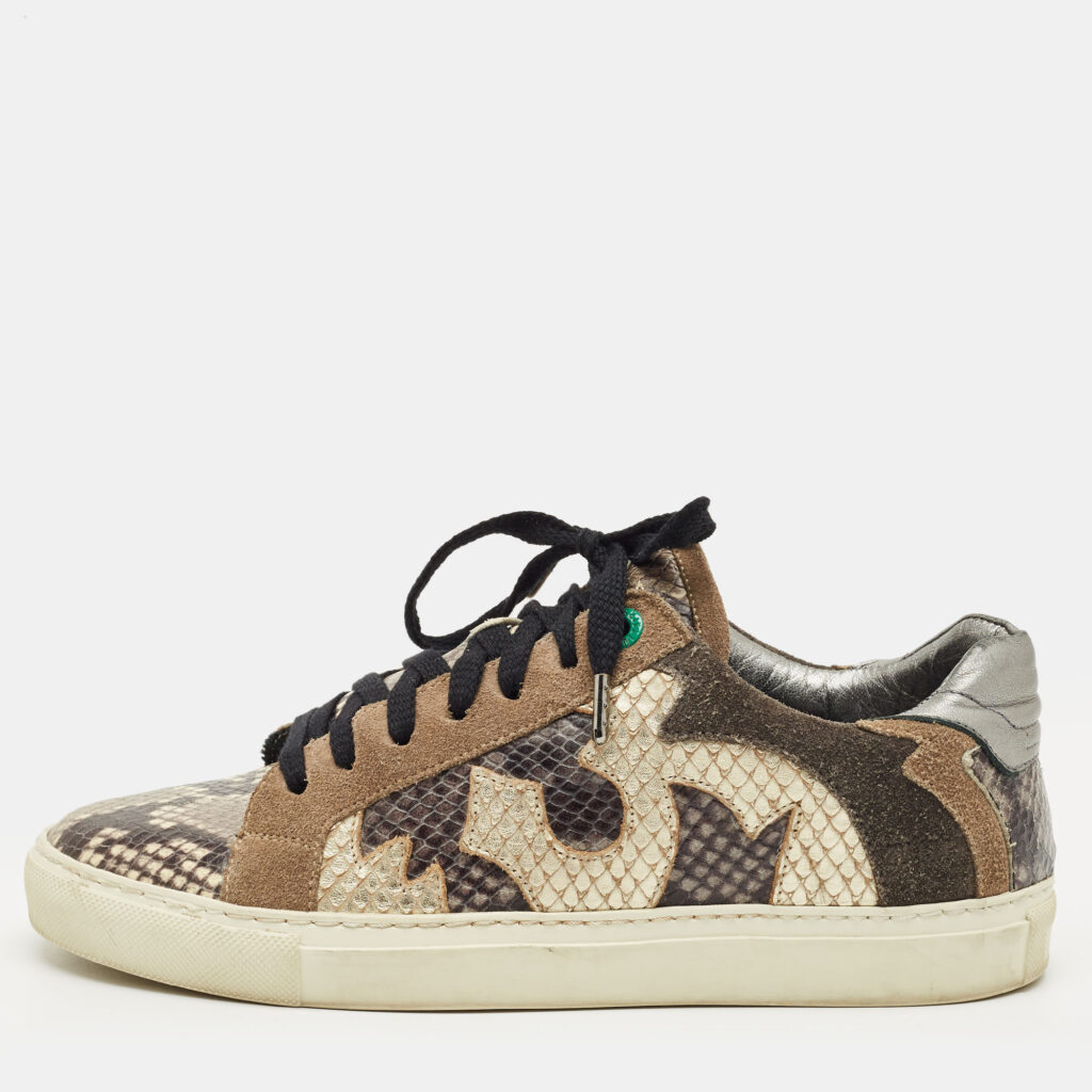 Zadig & Voltaire Multicolor Python Embossed Leather and Suede Trainer Sneakers Size 38 Zadig & Voltaire Multicolor Python Embossed Leather and Suede Trainer Sneakers Size 38