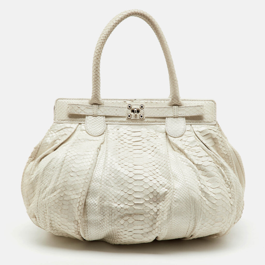 Zagliani White Python Puffy Satchel Zagliani White Python Puffy Satchel