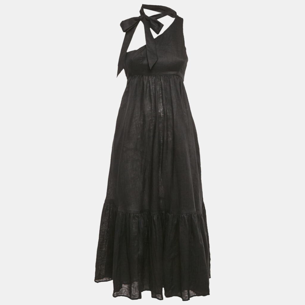 Zimmermann Black Linen Tie Neck Detail Empire Mid Dress XS Zimmermann Black Linen Tie Neck Detail Empire Mid Dress XS