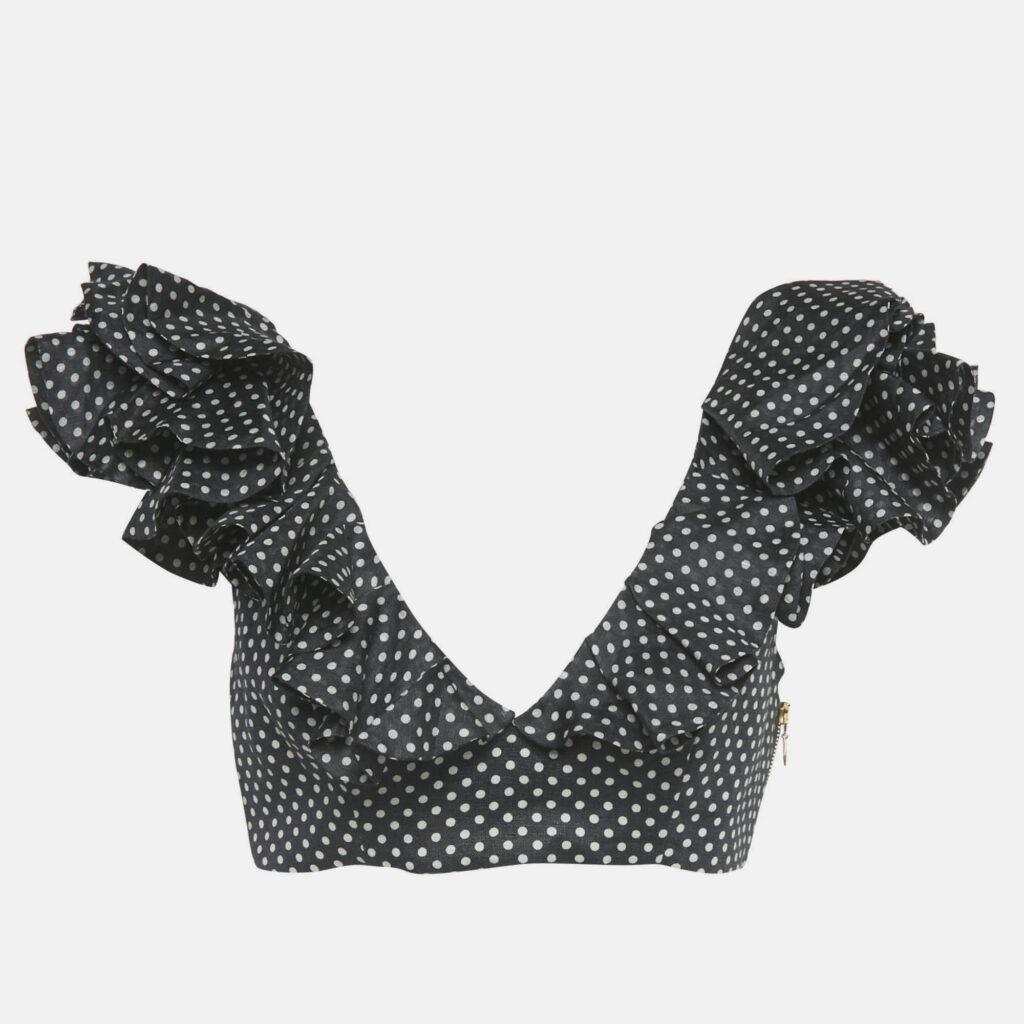 Zimmermann Black Polka Dots Linen Painted Heart Cascade Top M Zimmermann Black Polka Dots Linen Painted Heart Cascade Top M